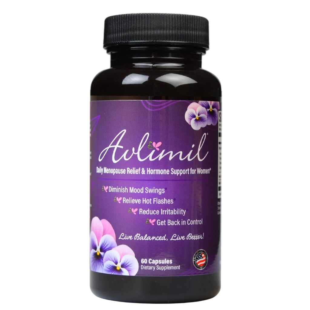 Avlimil® Hormone Balance & Menopause Support | Mood Swings, Hot Flashes, Night Sweats and Irritability - Isoflavones, Black Cohosh, Raspberry, Valerian, Sage, Red Clover, Lemon Balm - 1-Month