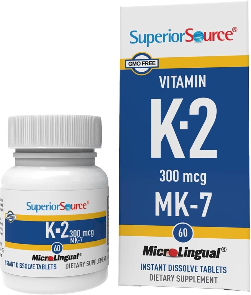 Superior Source K2-vitamiini MK-7 (Menakinoni-7) 300 mikrog - Bone Strength & Health Support Supplement - Aids Terve sydän - Bariatric-Ystävällinen - 60 Sublingual Dissolveing Tabletit