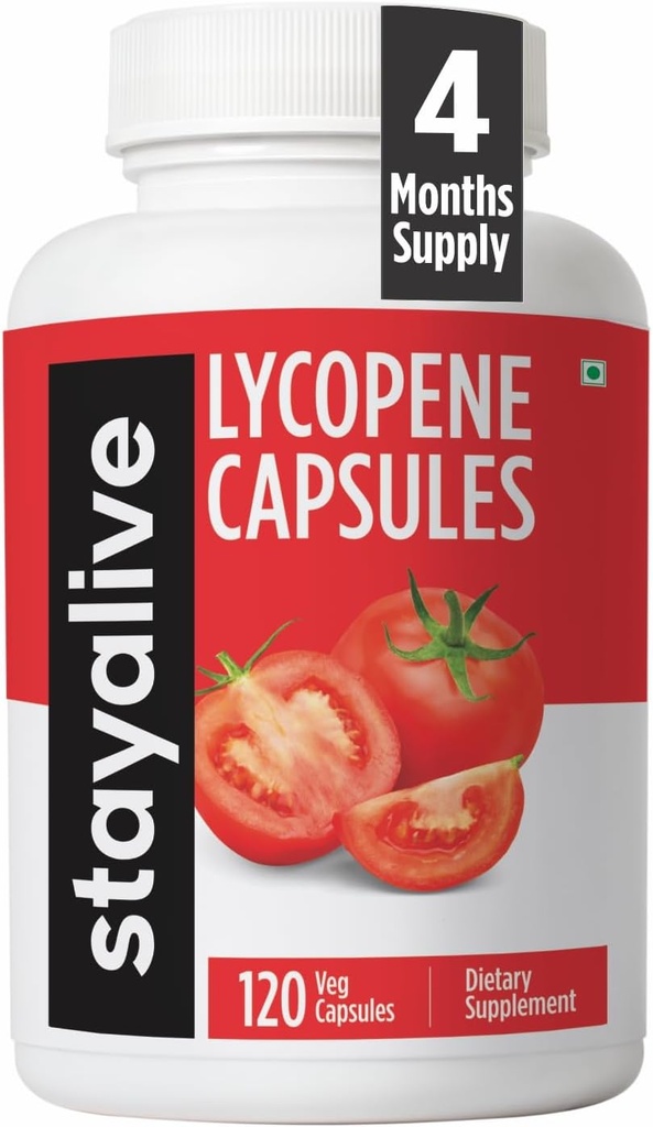 STAY ALVE Lycopene Supplement for Men 60mg, Natural Tomato Extract powder, 120 Capsules with 4 BULAN Suply, 100% Veg Lycopene Complex, Non-GMO dan Gluten Free Carotenoid Suplemen
