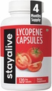 STAY ALIVE Lycopene Supplement för Män 60mg, Natural Tomato Extract Powder, 120 kapslar med 4 månader Supply, 100% Veg Lycopene Complex, Non-GMO och Gluten Free Carotenoid Supplement
