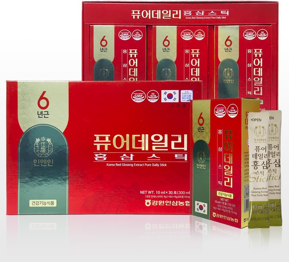 Korea Red Ginseng Extract Pure Daily Stick Hong Sam, Natural Energy Booster för Män & Kvinnor Immune Support, Trötthet Återhämtning - 30 Sticks