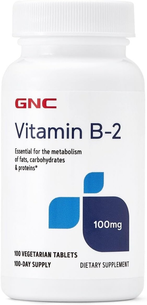 GNC Vitamin B2 100mg Ekstr, Yağların Metabolizmları üçün Essential, Avtomobilbohidratlar və Proteinlər, 100 Xidmət