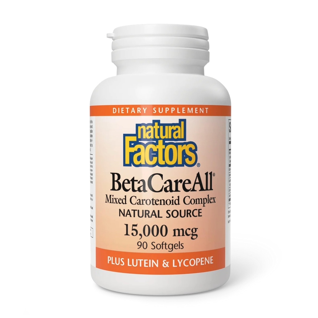 Natural Factors BetaCareAll 15,000 mcg - Mixed Carotenoid Supplement - Supports Healthy Skin, Hair, Eyes & Teeth - Provides Immune Support - Antioxidants & Vitamin A - 90 Softgels (90 Servings)
