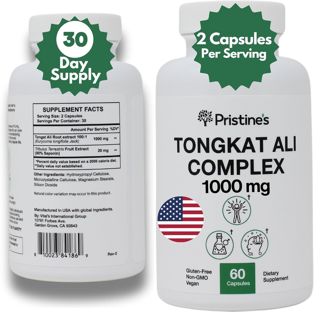 Tongkat Ali 1000MG Extract Supplement -30 Day Supply - Atletic Performance Support - Natural Aphrodisiac, Testosterone & Imunity Support - PowerAntioxidant