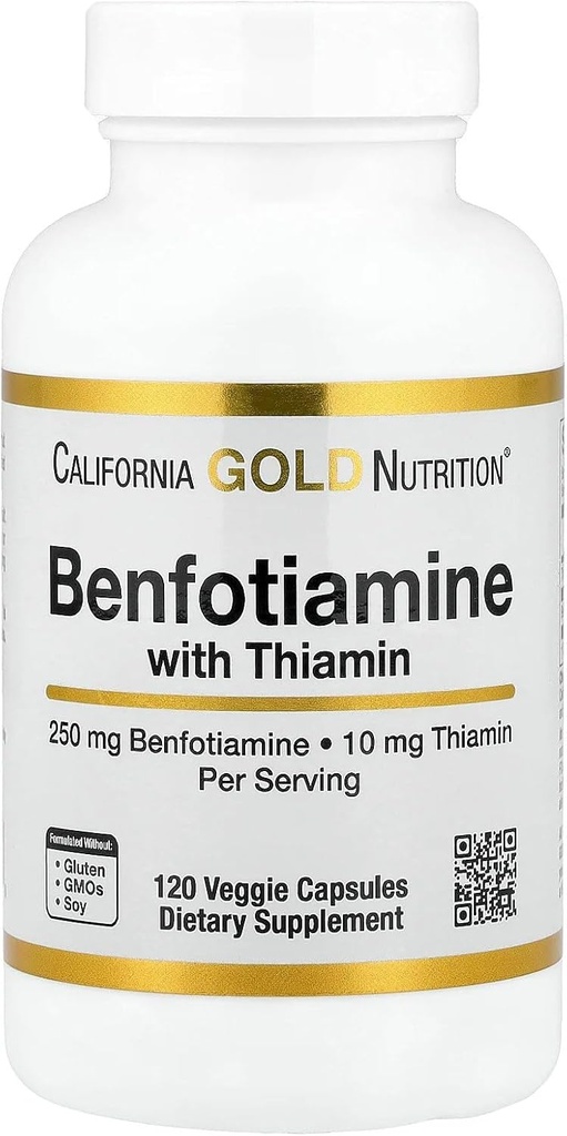 Kalifornien Gold Nutrition Benfotiamine med Thiamine, 250 mg, 120 Veggie Capsules