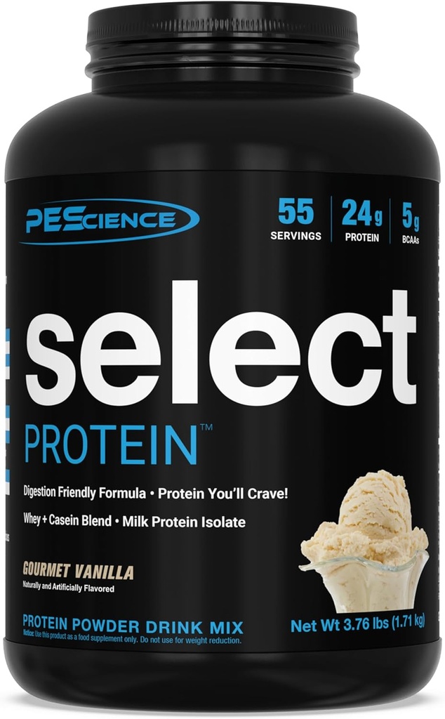 PEScience Select Protein Powder, Whey and Casein Blend, Clean Protein Powder for Women and Men, Low Calorie, Low Carb, Keto Friendly, Gluten Free - Gourmet Vanilla - 55 Servivings
