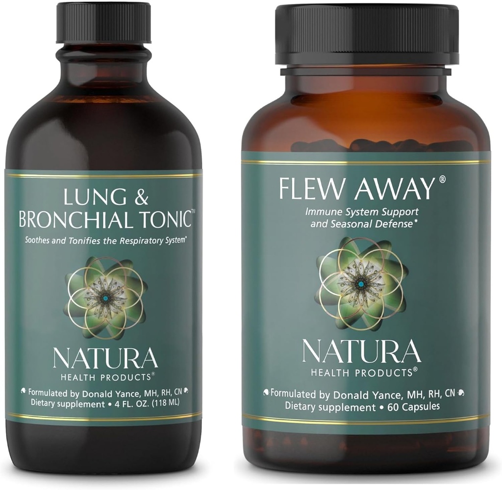 Natura Health Products Lung & Bronchial Tonic ve Flew Away Supplement Sche - Soothes ve Tonlama Sistemi - Immune System Support & Mevsim Savunması