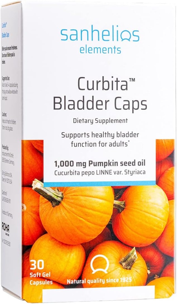 Sanhelios Curbita Vibrer Caps Pumpkin Seed Oil 1000 mg - Egészséges húgyhólyag funkció kiegészítő férfiaknak és nőknek - Non- GMO, Sugar- Free, Preservative- Free, Gluten- Free - 30 Softgel kapszula