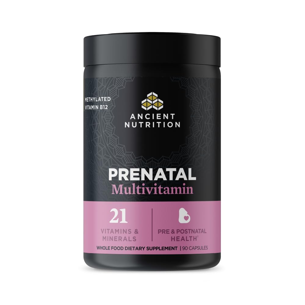 Ancient Nutrition Prenatal Vitamins, Multivitamin for Women with Methylated Vitamin C, B12, Magnesium and Folate, Supports Pregnancy and Fertility Health, 90 Ct