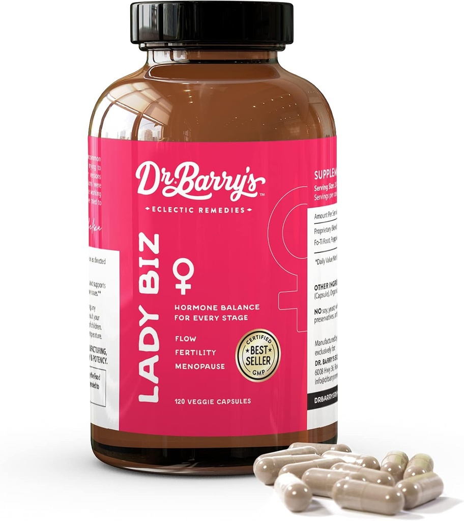 Dr. Barry's Lady Biz | Hormonal Balance for kvinner Fertilitet & Menopause Støtte for kvinner, Østrogen & Mood Support. 120 kapsler, 30 dagers levering