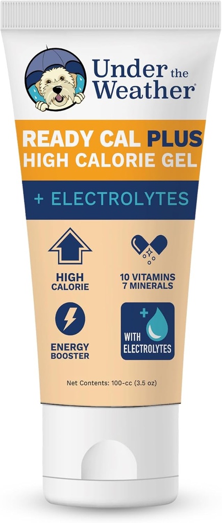 Under Weather Pet Electrolytes Ready Cal Plus Gel för hundar | Vet-Formulerad högkalori tillskott för hund & valp | Ger viktiga kalorier och främjar viktökning | 3,5 Oz Tube Pack