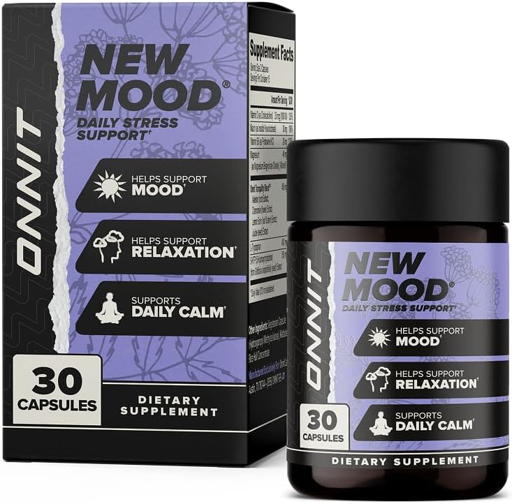 ONNIT 新Mood Daily压力支持卡普尔,IGENTM 非GMO测试,睡眠和Mood支持男女补充,每日压力管理卡普尔,30 Counter