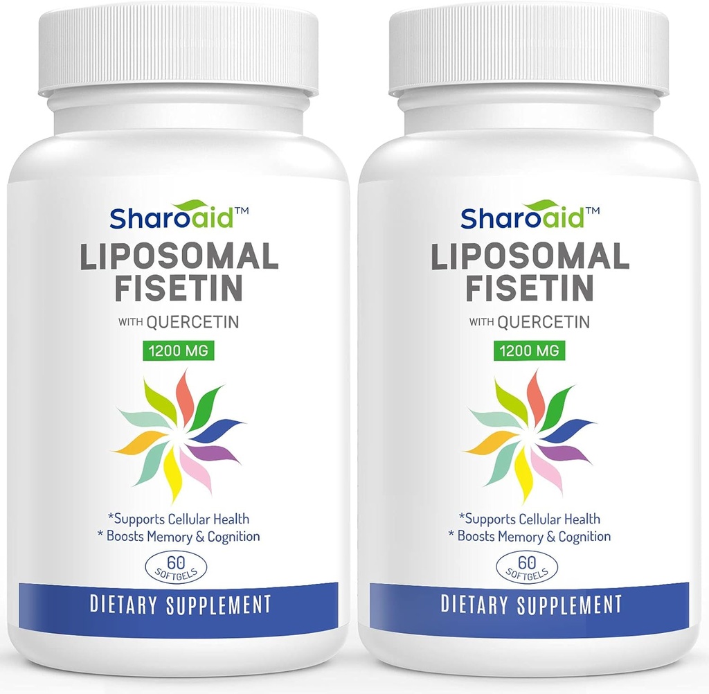 Liposomal Fisetin עם תוספי Quercetin תוספת 1200 מ"ג לשרת, Absorption Polyphenols Antioxidants for Women, Men, non-GMO, gluten-Free,2 בקבוקי 120 Softgels