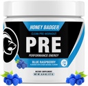 Honey Badger Pre Workout Powder, Keto Vegan Preworkout pentru bărbați și femei, Beta Alanine & Cafeina, Sugar Free Natural Energy Supplement, Blue Raspberry, 30 Serviri