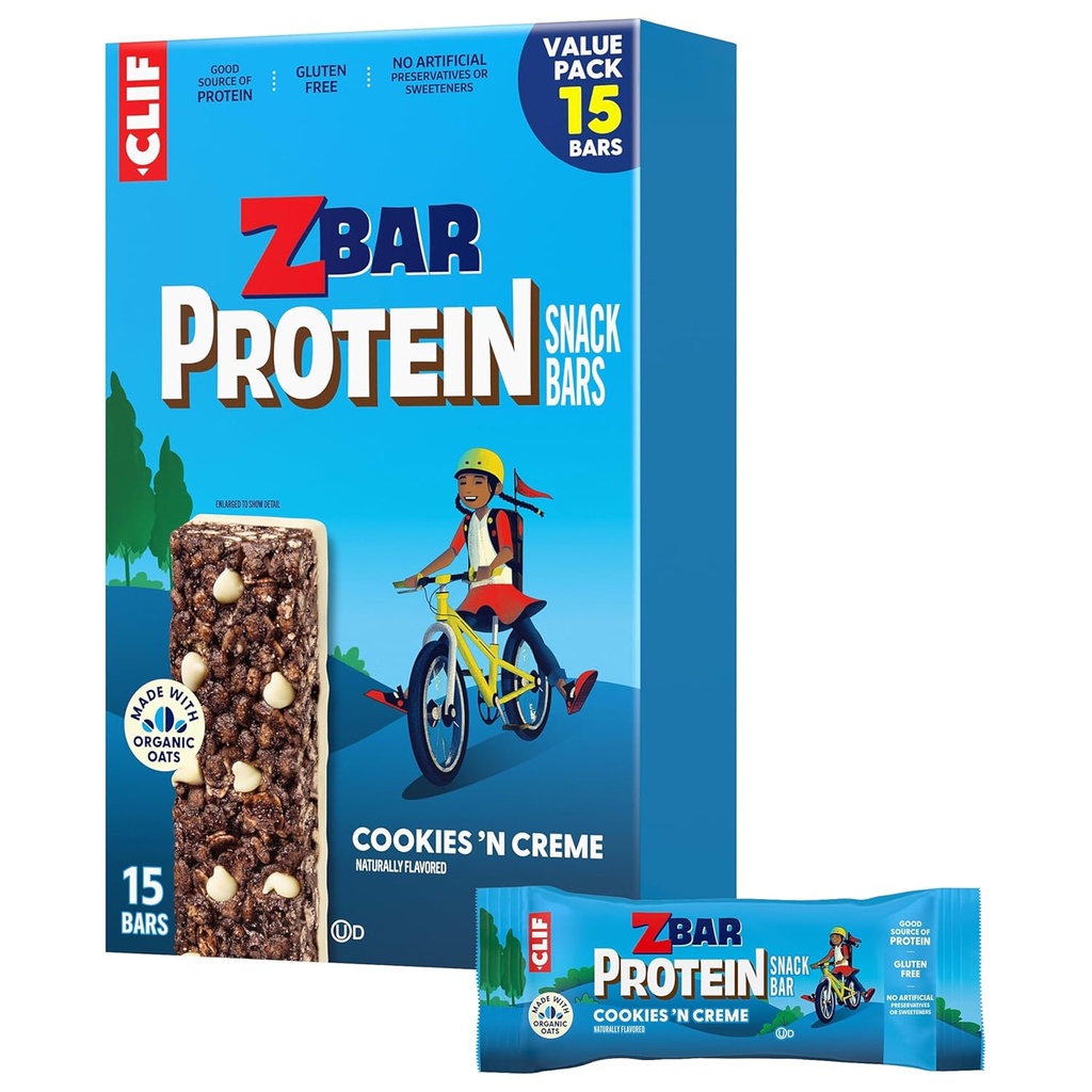 Proteína Zbar - Cookies 'N Creme - Lanches Crispy - Feito com aveia orgânica - Não-GMO - 5g Proteína - Bares de proteína sem glúten (15 Pack)