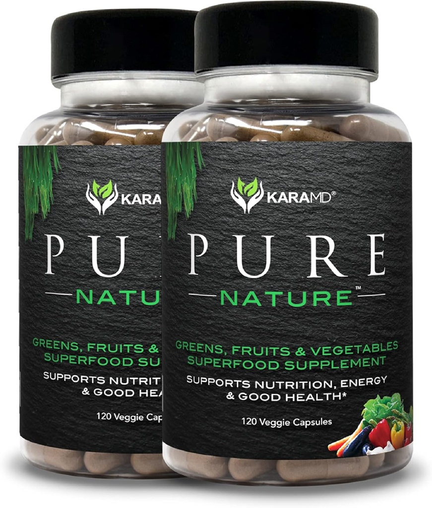 KaraMD Pure Nature | Greens, Fruit and Veggies Suplemento | Vitaminas, Fibra e Antioxidantes | 20 Suplementos de froitas e verduras para a enerxía e dixestión | Gluten Free & Vegan Friendly (2 Pack)