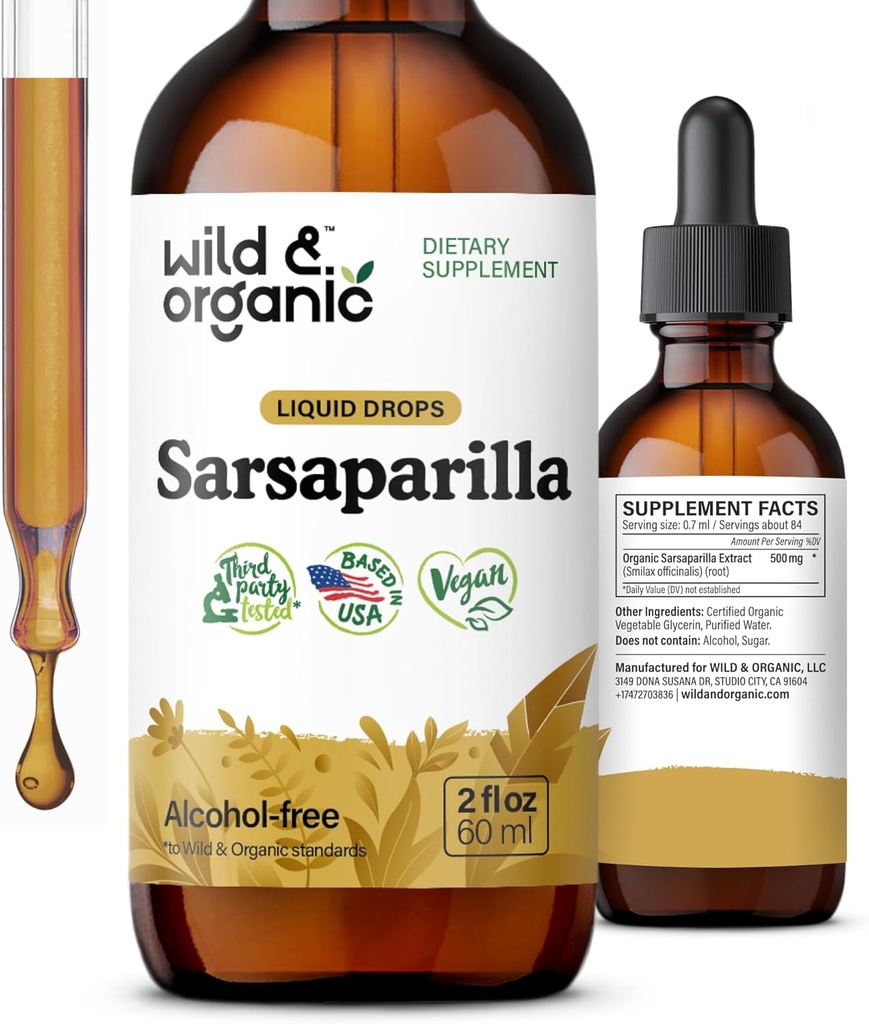 야생 & 유기 Sarsaparilla 뿌리 드롭 - Detox Cleanse Drops - Sarsaparilla Powder Based Tincture - Vegan, Sugar & Alcohol-Free Liquid Supplement - 2 fl oz
