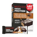 MUSASI High Protein Bar, 45g Protein, <1g sum Sugars, Chocolate & Salted Caramel, Post Workout và Protein On The Go, 12 gói của 3.2oz (90g) Bars