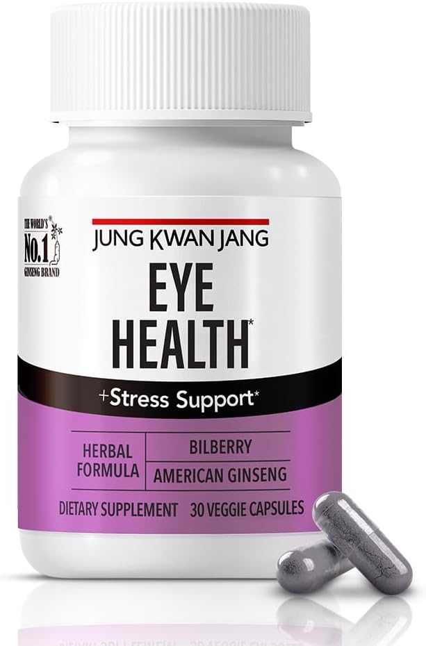 JUNG KWAN JANG Eye Health Support with Bilberry (166 мг) и American Ginseng (143 мг) для ухода за зрением, снижения напряжения глаз, когнитивной поддержки, 30 капсул для мужчин и женщин