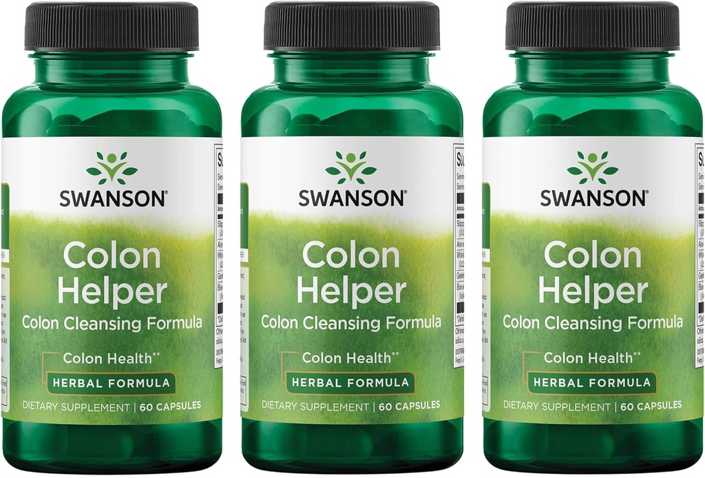 Swanson Colon Helper - fremmer digestiv helse ved hjelp av Vervain, Goldenseal Root, Slippery Elm Bark og mer - Herbal Supplement Aiding Sunn Eliminations - (60 kapsler) (3 pakke)