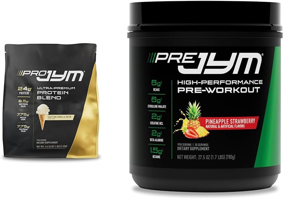 PRO JYM 45 Сервінги - Tahitian Vanilla Bean & PRE JYM 30 Сервінги - Полуничка Strawberry