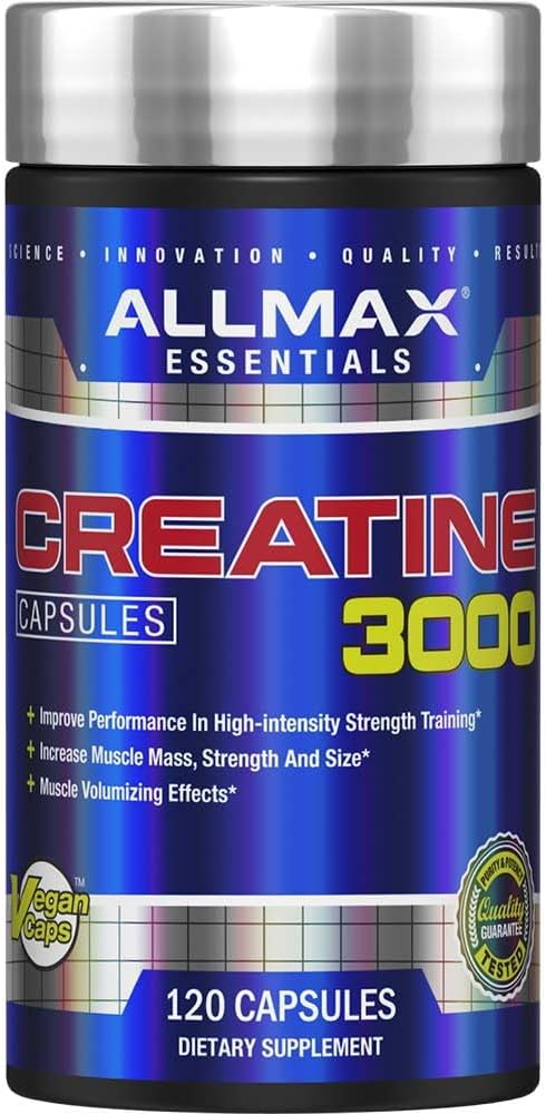 ALLMAX elikadura - Creatine Monohydrate, Mikronized Creatine Powder Indarra eta Muscle Recovery, Gluten Free & Fast Absorbing, 120 kapsulak