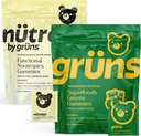 Gruns Superfood Green + Нові Nütrops Gummy Bundle, Органічний поживний добавки 2 x 28 Pack: Multivitamin, пребіотики, адаптогени + Ноотропні трав'яні добавки для підтримки Mood, Focus, Gut