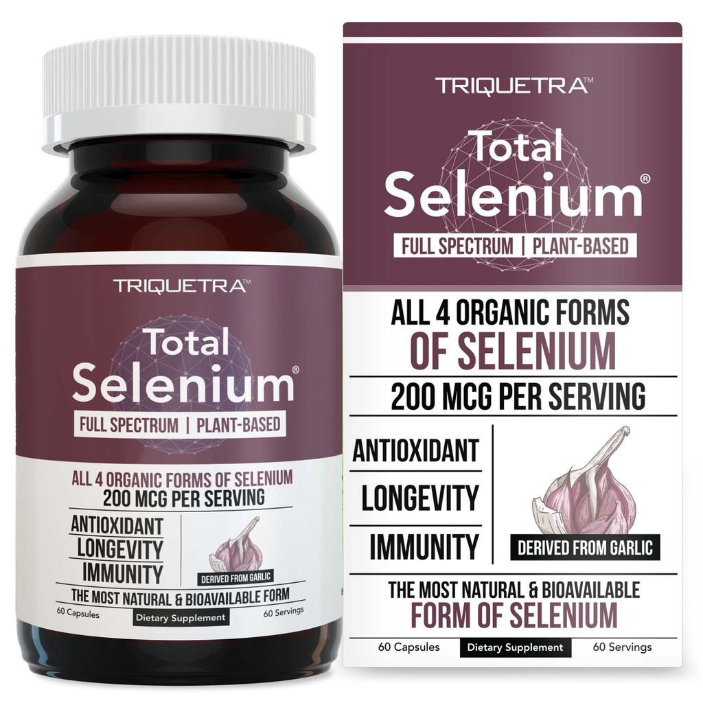 Total Selenium - 200 mcg, Plant-Based - Full Spectrum, Contains 4 Essential Organic Forms of Selenium Including Selenomethionine - Derived from Garlic - 60 Capsules