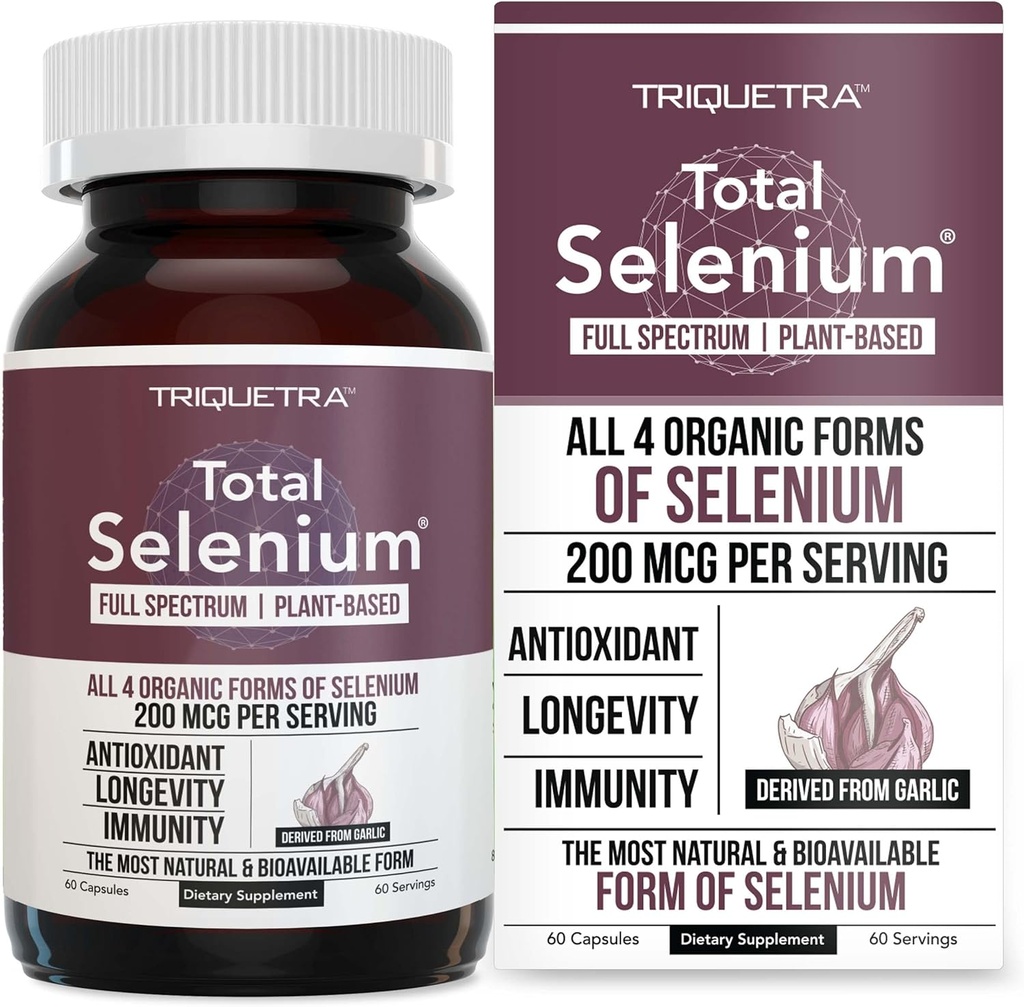 Totalt Selen - 200 mcg, Plant-Based Selenium - Full Spectrum, Innehåller 4 Essential Organic Forms of Selenium Inklusive Selenomethionine - härrör från vitlök - 60 kapslar