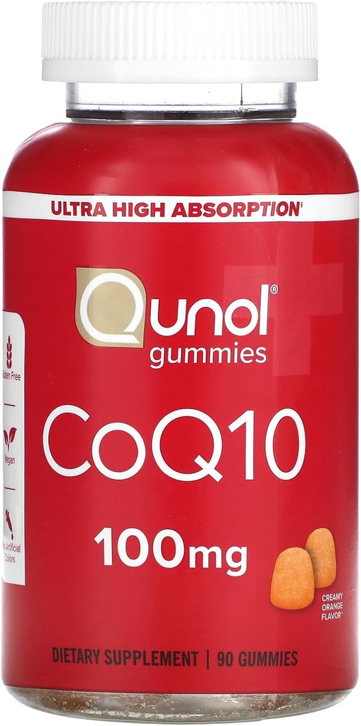 Qunol CoQ10 Gummies, CoQ10 100mg, Delicious Gummy Supplements, Coenzime Q10 Helps Support Heart Health, Vegan, Gluten Free, Ultra High Absorbtion - 90 Count