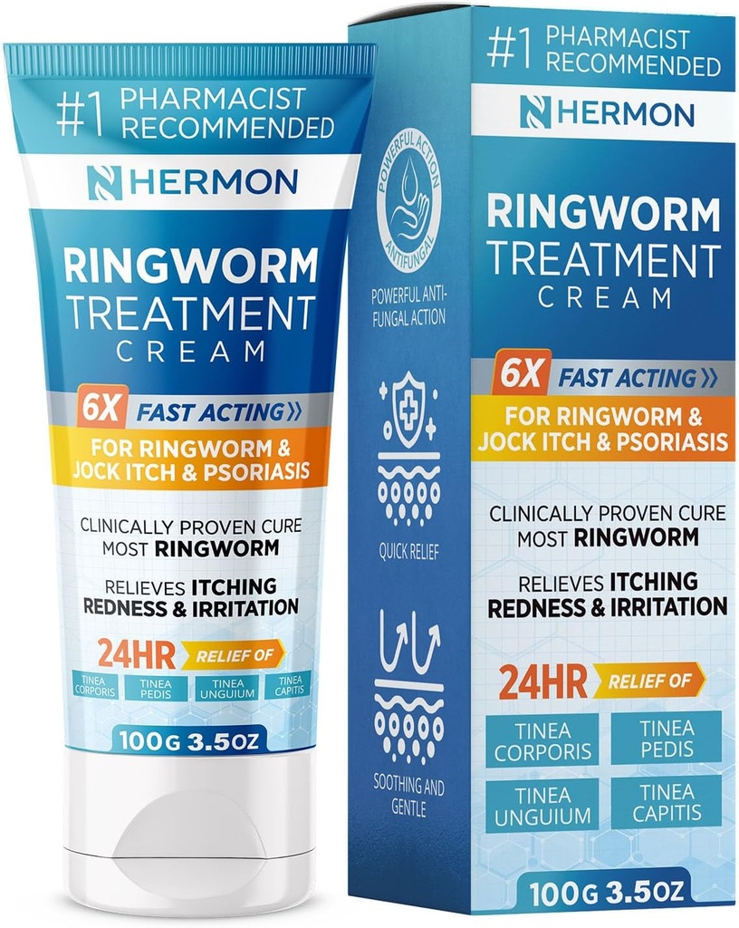 Hermon Gənc Antifungal Ringworm Krem - Stubborn Ringworm, Jock Itch, Eczema, Tinea Versicolor, Atletin Gənclər və Uşaqlar üçün - 100ml