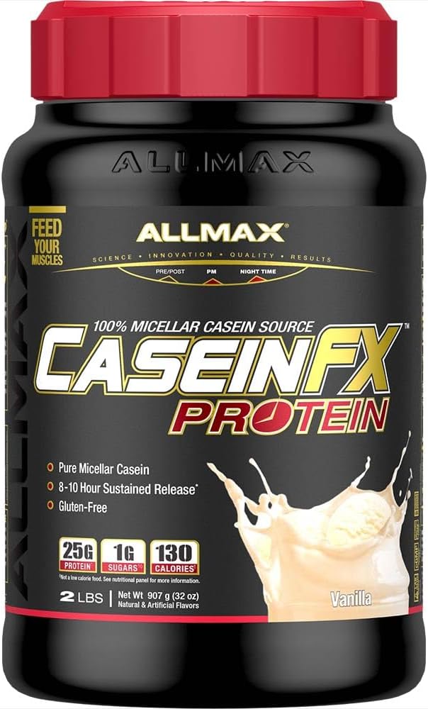 Allmax Casein-FX Protein, Vanilla - 2 Lb - 25 กรัม Pros of Slow-RELE Protein Procop - Low Carb & Zero & Zero เพิ่ม "Sween" - approlicing 27 Septections