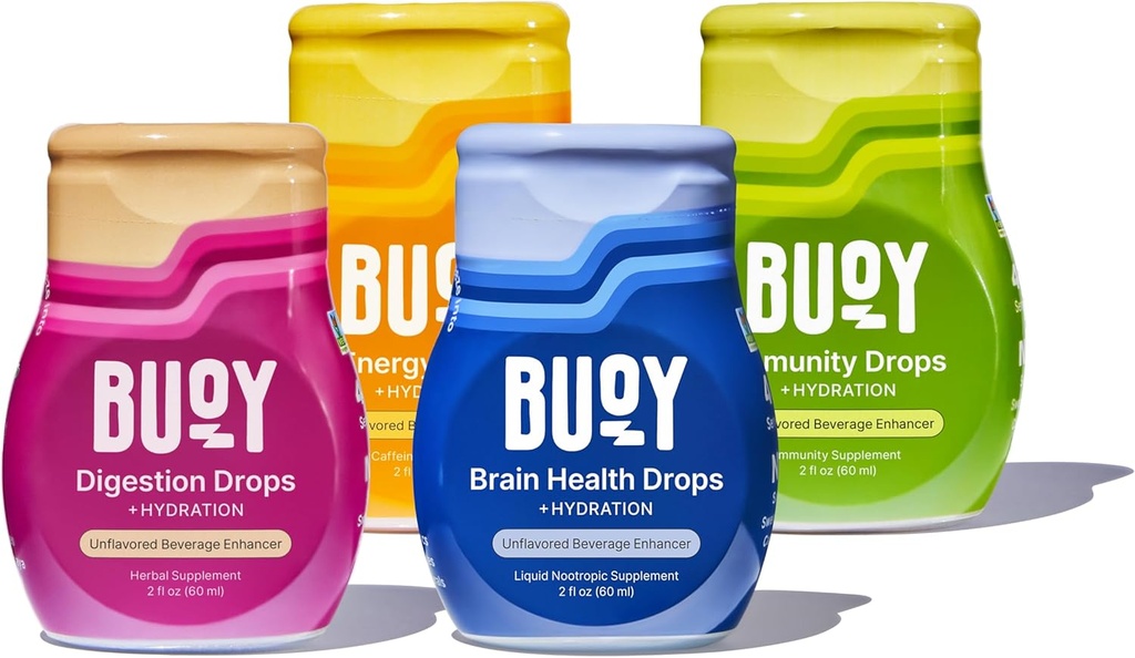Buoy Electrolyte drops Variety Pack Digestion + Brain + Energy + Immunity , 160 Servings , No Sugar, No Sweeteners , Dietitian Recommended , Trace Minerals , Unflavored, Subtle Mineral Taste