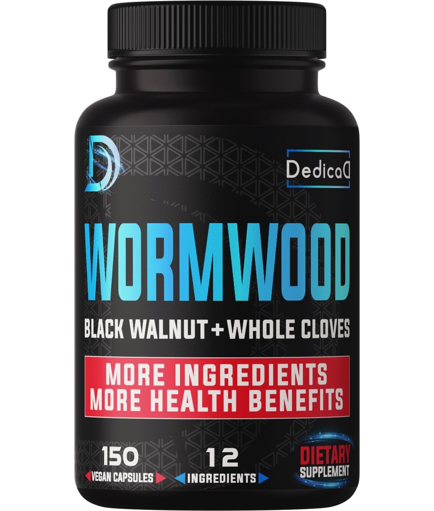 DEDICAD Premium Wormwood Extract Capsules - 5 Month Supply for Immune - 12 Herbs Blended with Black Walnut Leaves, Ginger, Turmeric & More - 150 Counts