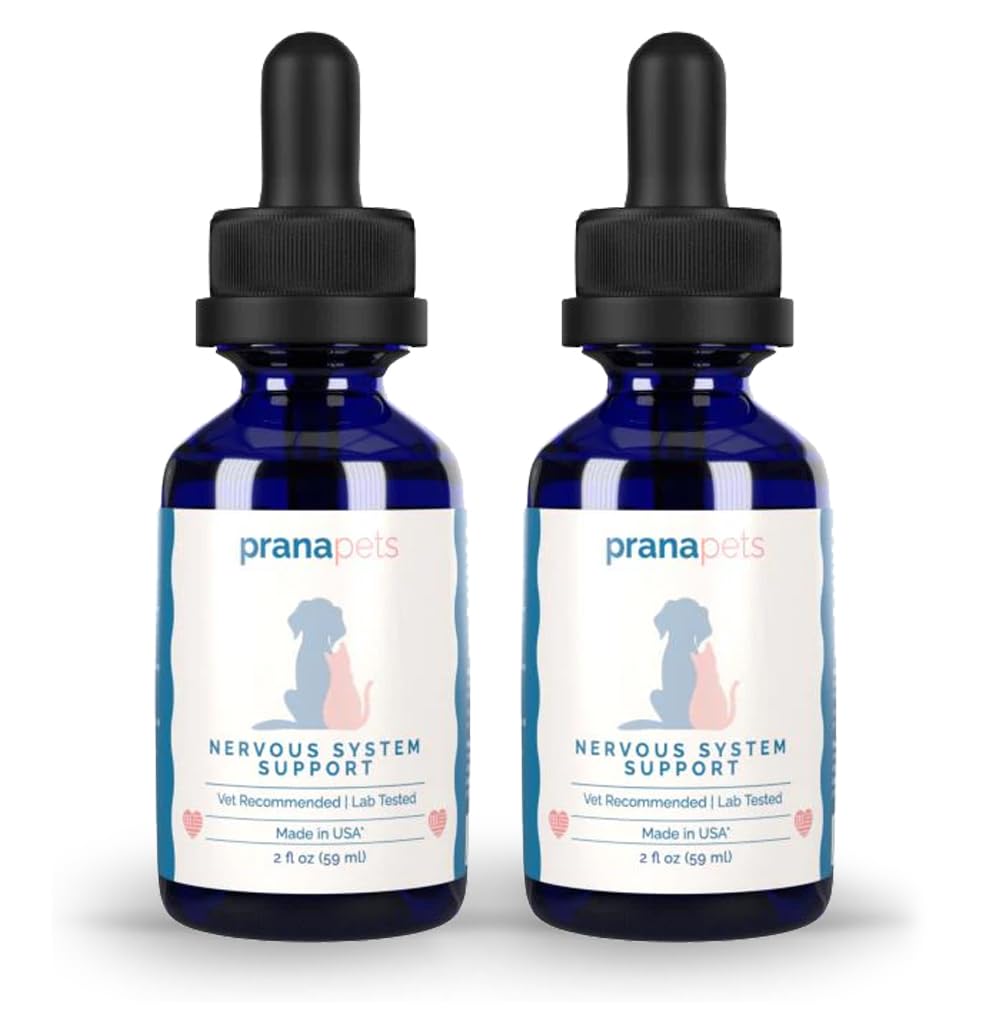 PranaPets Nervous System Support for Dogs and Cats | Herbal Formula Safely Aids in Reducing Nervousness, Involuntary Muscle Movements | Helps Support Brain & Nervous System - 2 Pack