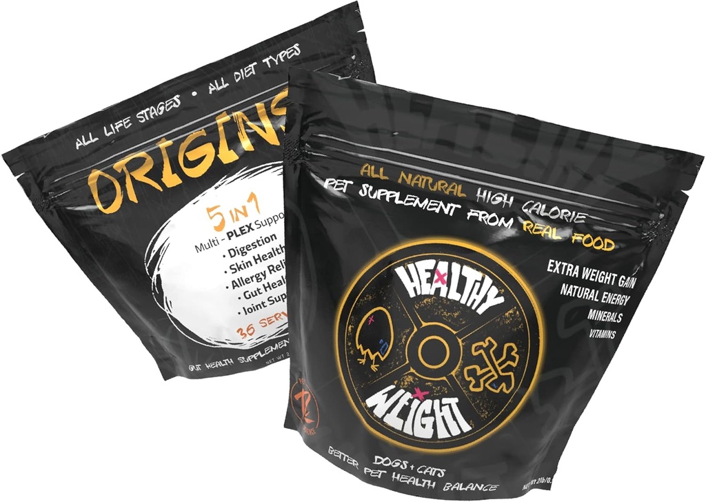 Rgue Pet Science Medium Dog Bundle with Origins Canine 5-in-1 Dog Food Topper and Healthy Weight Natural Weight Gainer for Dogs