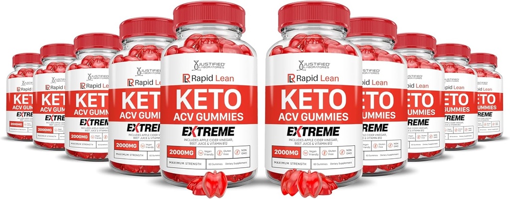 (10 Pack) Rapid Lean Keto ACV Gummies Extreme 2000MG Rapid Lean Keto Gummies Apple Cider Vinegar Geformuleerd met Granaatappel Beet Juice Powder B12 Vegan Non GMO 600 Gummys