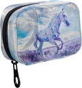Fustylead Watercolor White Horse in Levender Field Pill Organizzer Case with Zipper 2 Times A Day for Vitaminum and Addition, 7 Day Travel Organizzer Medicine Case
