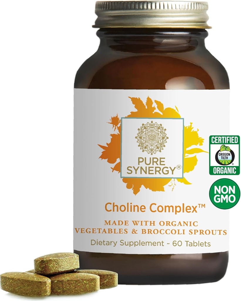 PURE SYNERGY Choline Complex ← Vegan Choline Supplement Made with Organic Whole Foods ← Non-GMO Bioavailable Complex ← for Pregnancy, Brain, and Liver Health (60 Tablets)