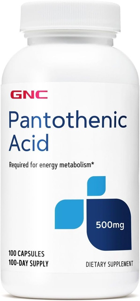 GNC Pantoteninė rūgštis 500mg, 100 kapsulių, energijos apykaitos palaikymas