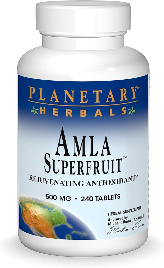 Herbais planetarios Amla Super Fruit Rejuvenecendo Suplemento Antioxidante, 240 Conde