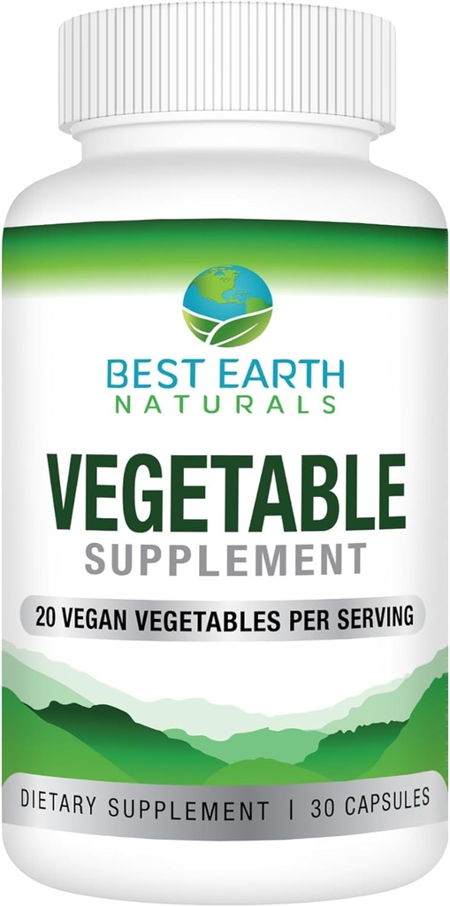 20 Veggie Mix ilə ən yaxşı Yer Naturals Bitkilər - Qadınlar və Kişilər üçün Enerji Vitaminləri 30 Gün Təchizatı (30 Kapsül)