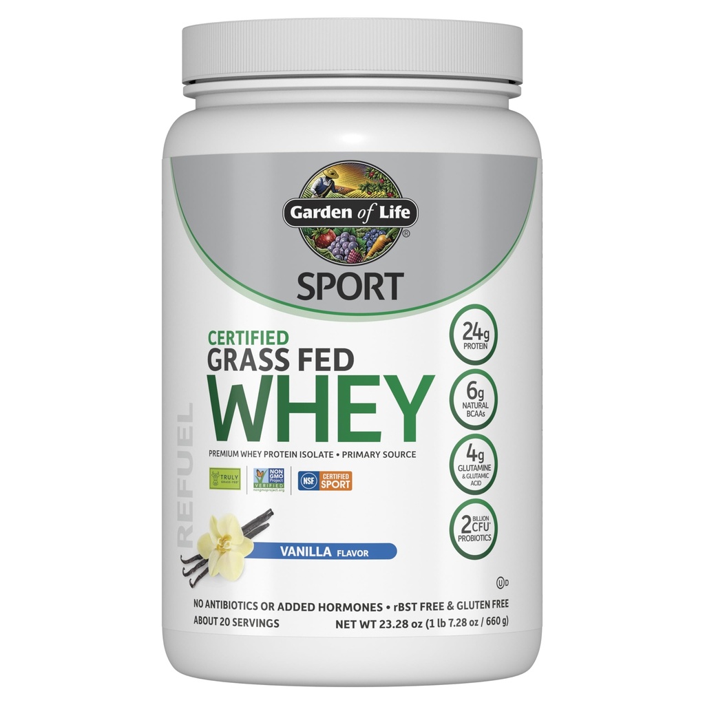 Garden Of Life Vanilla: Sport Certified Grass Fed Clean Whey Protein Isolate, Vanilla, 23Oz (1Lb 7Oz 652G) Powder