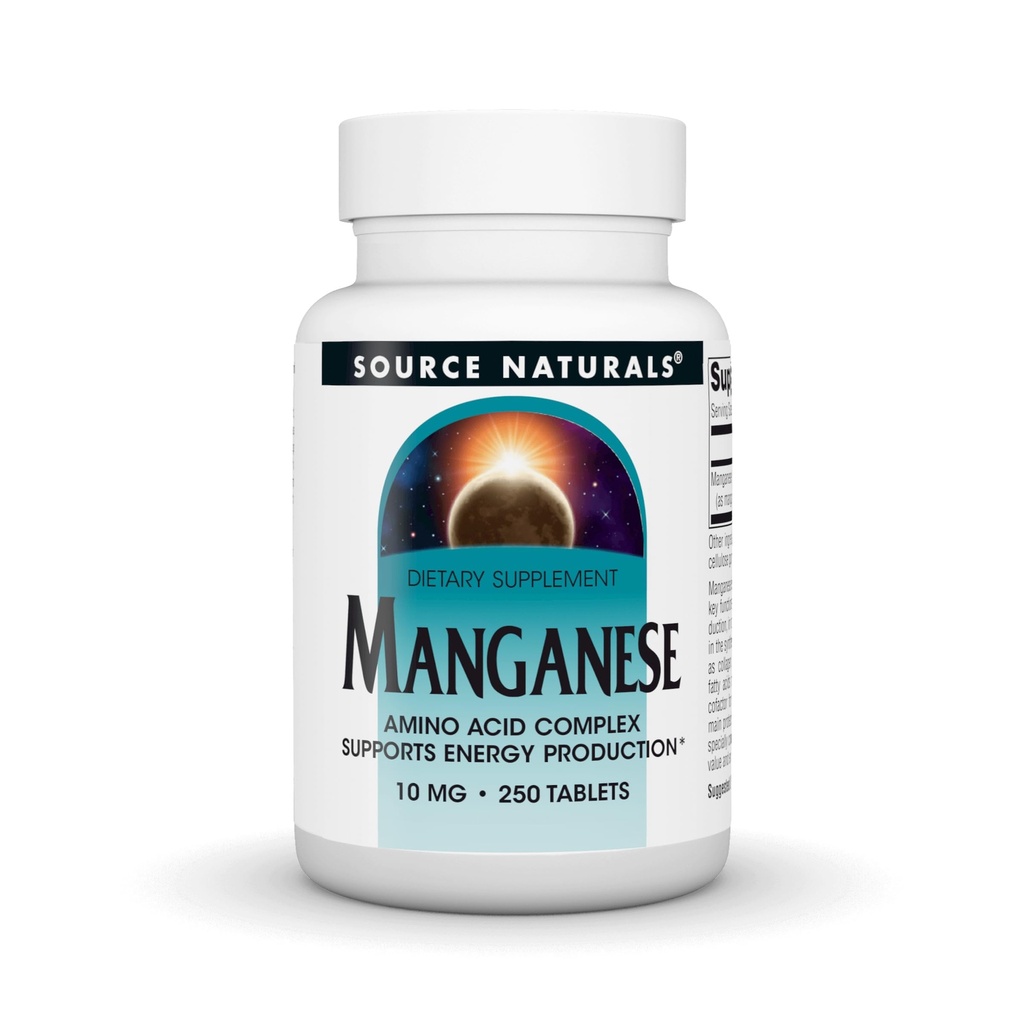 Source Naturals Manganese, Amino Acid Complex - Supports Energy Production* - 10 mg - 250 Tablets