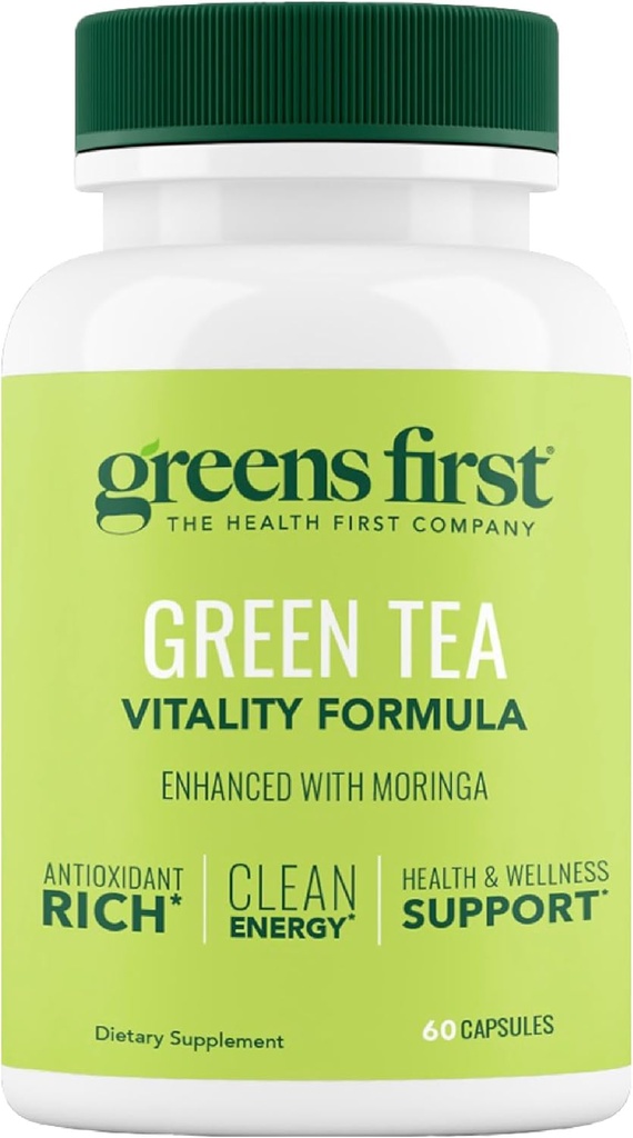 Greens First Green Tea Vitality Formula - Enhanced with Moringa - Antioxidant-Rich for Clean Energy - Vegan &amp; Gluten-Free - Powerful Blend for Energy &amp; General Wellness (60 Capsules)