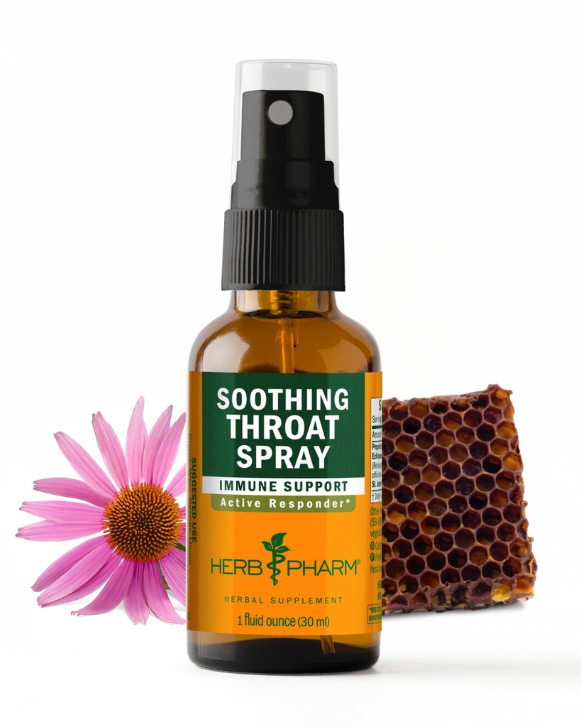 Herb Pharm Soothing Throat Spray: with Propolis & Echinacea, Relief of Minor Throat Irritation, Active Immune Support Echinacea Throat Spray, Sugar-Free Herbal Supplement, Up to ~5 Week Supply, 1 oz*