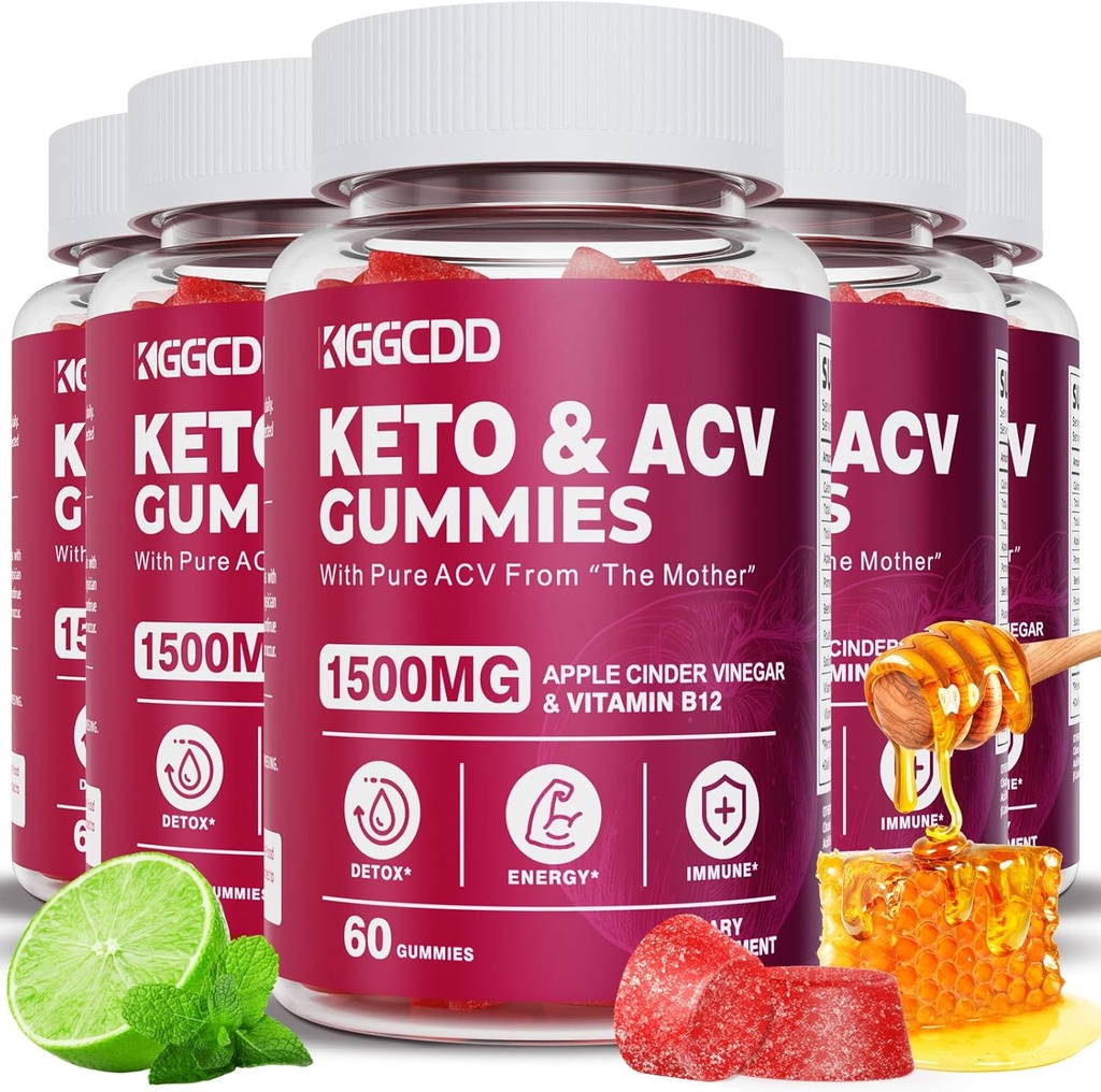 (5 Pack) Keto ACV Gummies Extreme1500MG Keto Gummies Apple Cider Vinegar Pomegranate Beet Juice Powder B12 Vegan Non GMO 300 Gummies