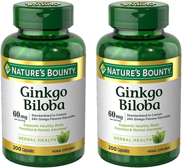 (原始内容存档于2019-09-21). Nature's Bounty Ginkgo Biloba 60mg Capsules, 200 Counter (Pack of 2).