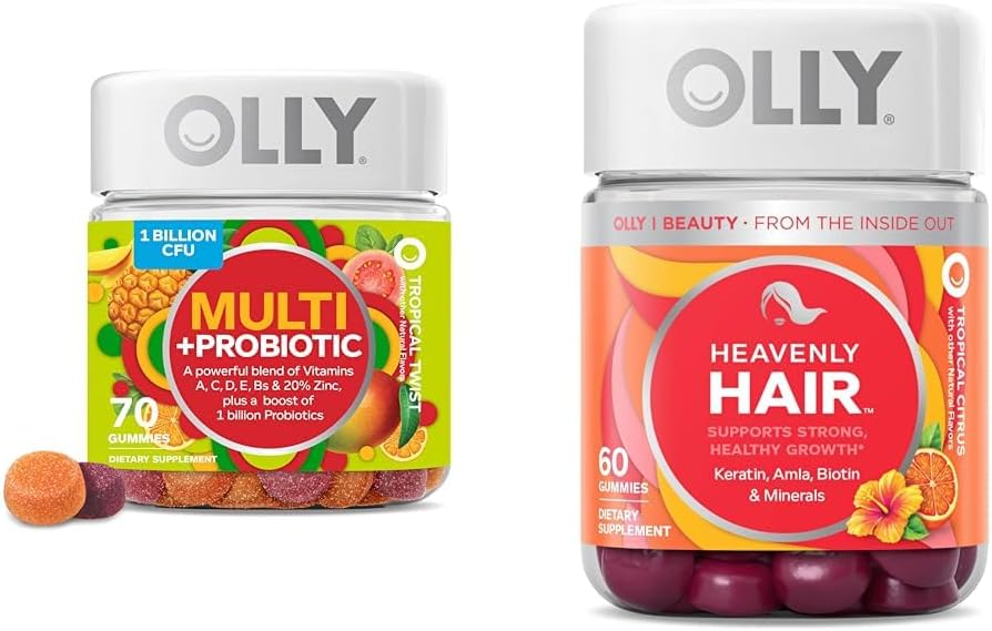 OLLY Multi + Probiotic Adult Multivitamin Gummy, 1 Billion CFUs, Дайджест і імунітет & Небесні волосся Gummy, підтримує здорове волосся, Keratin, Biotin, AMLA, Chewable Supplement, 30 День