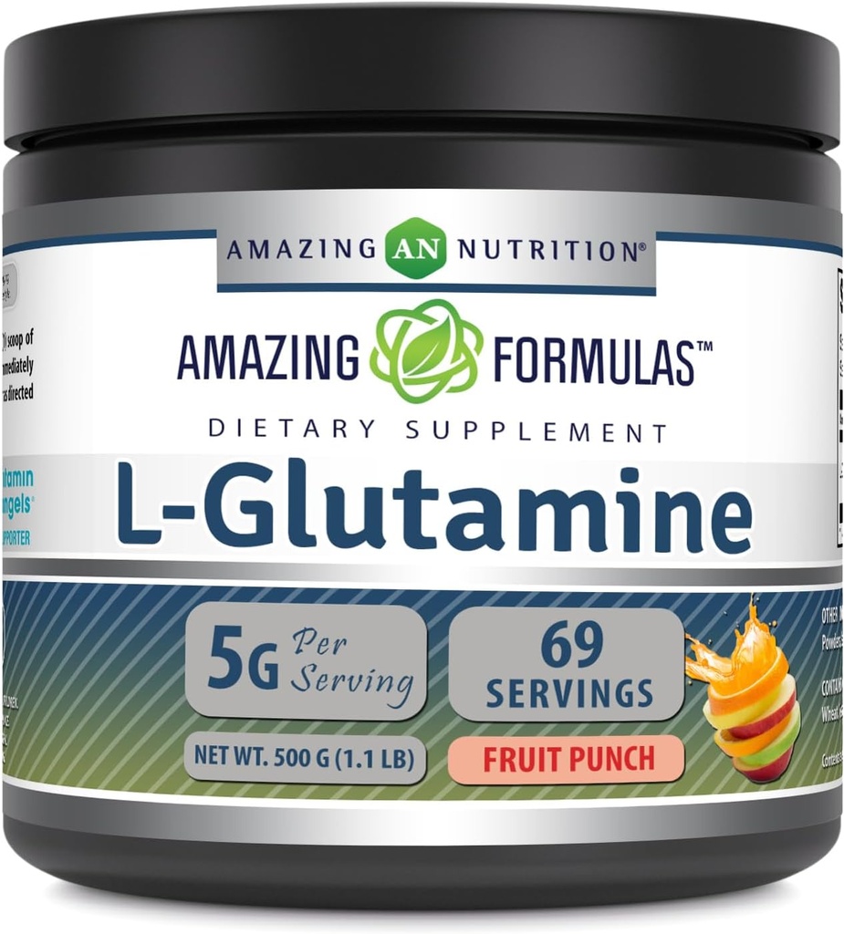Amazing Formulas L-Glutamine Tozu | Amino Acid Supplement | Qeyri-GMO / Gluten Free / ABŞ (Fruit Punch | 1 Lb)